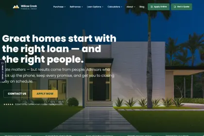 Willow Creek Home Finance — bold left-aligned mortgage website design