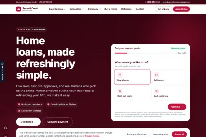 Summit Crest Mortgage — Crimson — dark split with live quote mortgage website design